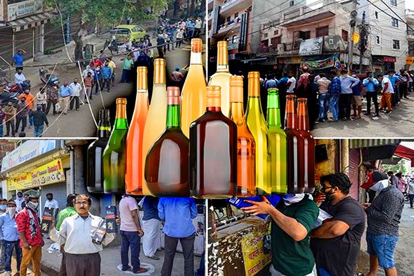 People Crowd Outside Liquor shops